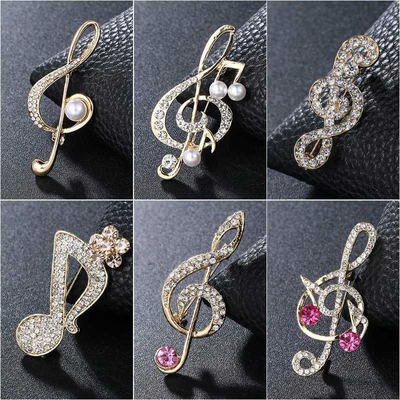 Korean Fashion Metal Musical Note Rhinestone Brooch Scarf Buck Badge Lapel Pin Luxury Jewelry Brooches for Wen AccoriesW251018-image-1080522379