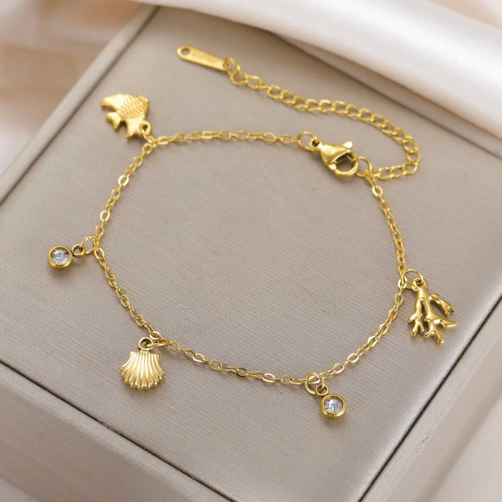 Teamer Marine Life Pendant Bracelets Stainless Steel Gold Color For Women Girls Shell Crab Starfish Fish Jewelry Gift 2025 NewL251018 H260128-image-1093495735