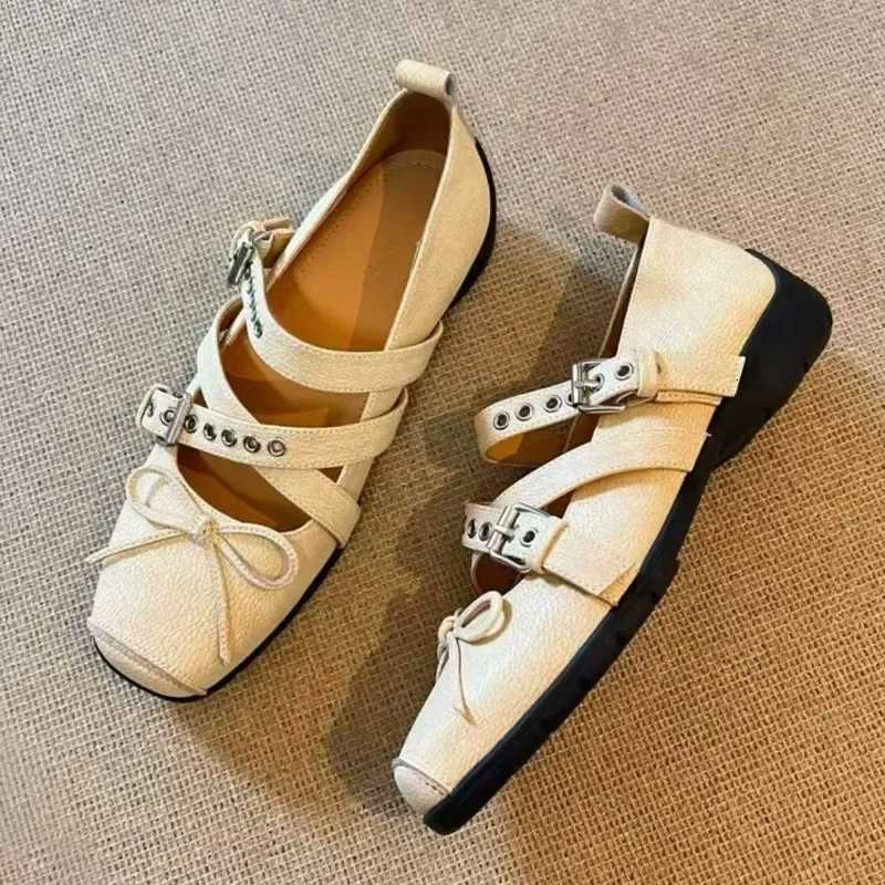 Fashion Cross Tied Buckle Flat Mary Jane Women Elegant Square Toe Shallow Ballet Flats Comfortable Soft Sole Casual Shoes Z251015