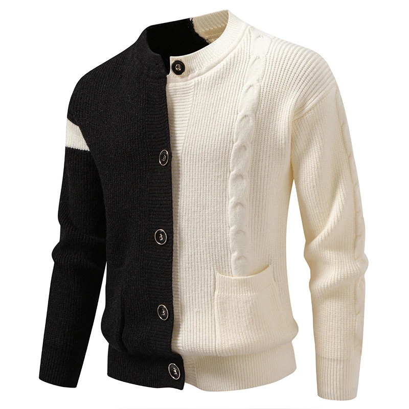 Autumn Winter Mens Patchwork Cardigans Fashion Knitted Sweater ONeck Warm Single Breasted Knit Sweatercoat Men Casual Cardigan 251016BJ