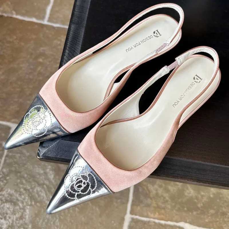 High Quality Pointed Toe Flower Women Sandal Shallow Back Strap Thin Heel Slide Sandals Summer Fashion Comfortable Designer Shoe Z251015