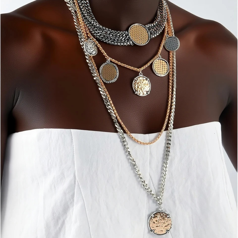 ZAA Mode Femmes Colliers Punk Multicouche Collier Ronde Coin Pendentif Ras Du Cou Bijoux Cou Accessoires 2025 251015