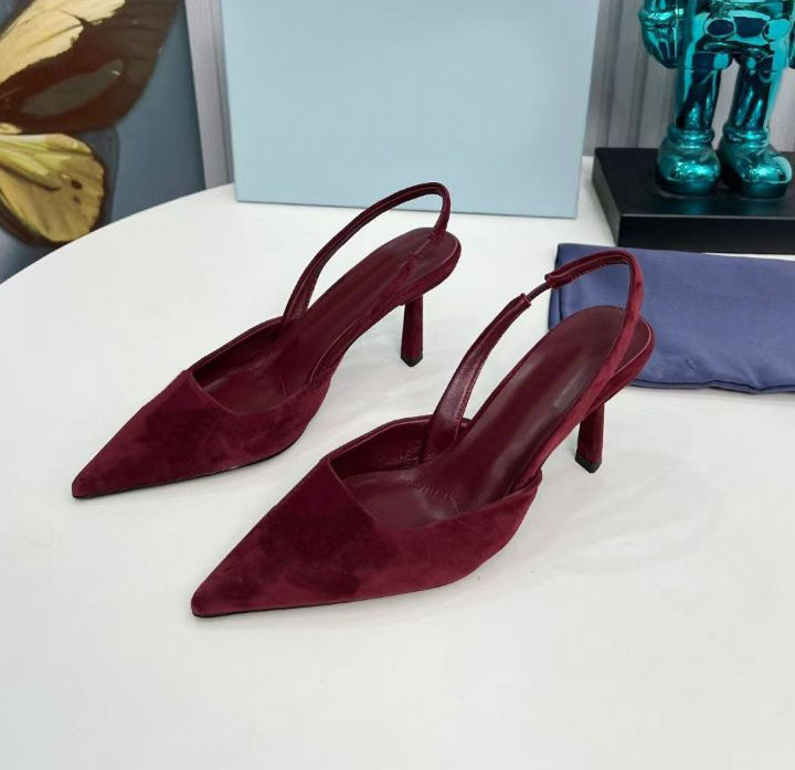 High quality genuine leather women's pointed sandals fashionable triangular suede high heels 7.5cm runway party wedding shoes 35-42