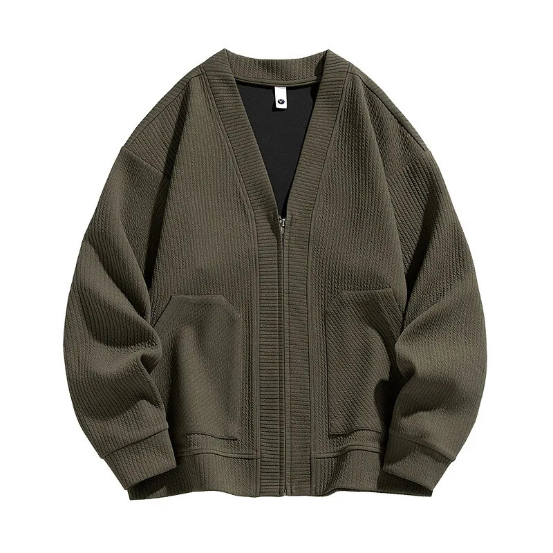Autumn Men Jacket Coat Pockets Cardigan Sweater Plus Size 6XL 7XL 8XL Oversize Black Zipper Loose Coats Male 251016BJ