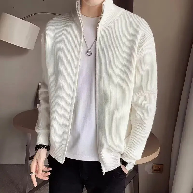 Autumn and winter versatile solid color zipper cardigan mens knitted sweater slim fit sweater jacket mens stand up col 251016BJ
