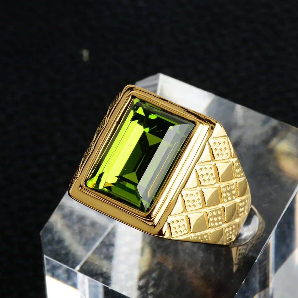 Thick Gold Plated Man Ring Stainless Steel Large Geometric Crystal Stone Wedding Accessories Fashion Jewelry Rings for Men 251018