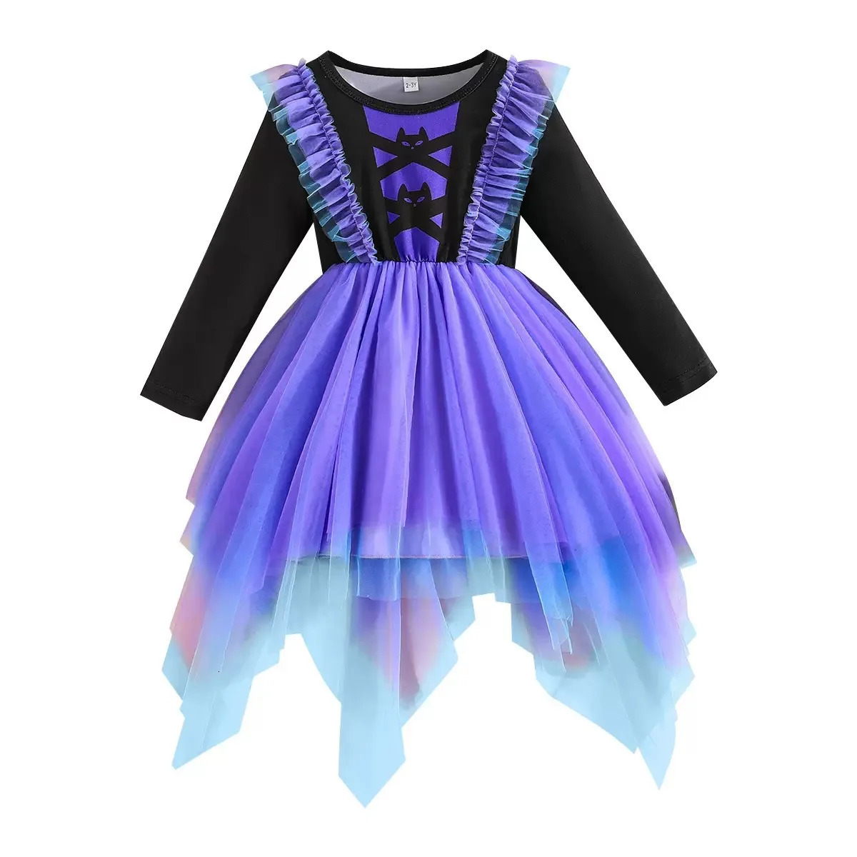 Ready To Ship Children Halloween Outfits Long Sleeve Kids Witch Puffy Gauze Skirt Little Girls Tutu Masquerade Dress 251009BJ