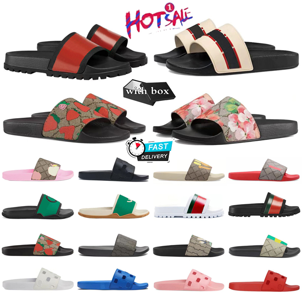 Designer Slides Slippers Men Women Sandal Slipper geranium Flip Flop High quality Sandals Summer Luxury Causal Beach rubber Flats Flip Flops Slid