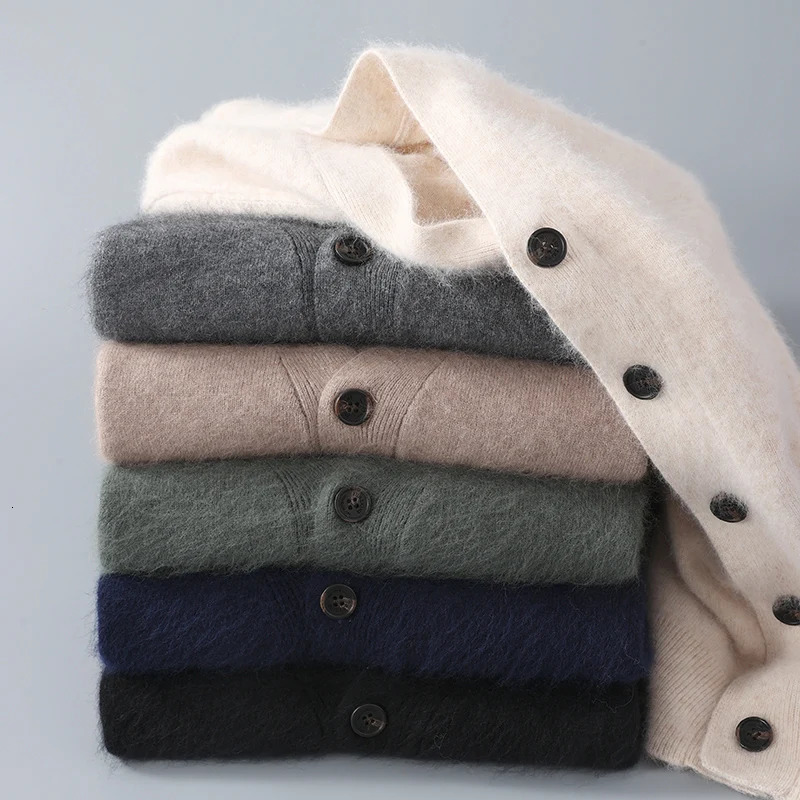 selling product 100 pure mink cashmere mens cardigan sweater casual simple knit cardigan long sleeved jacket mens 251016BJ