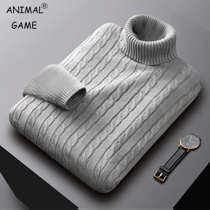 AutumnTurtleneck Knitted Sweater Outdoor Solid Color Pullover Streetwear Winter Warm Lightweight Basic twist sweaters men 251016BJ