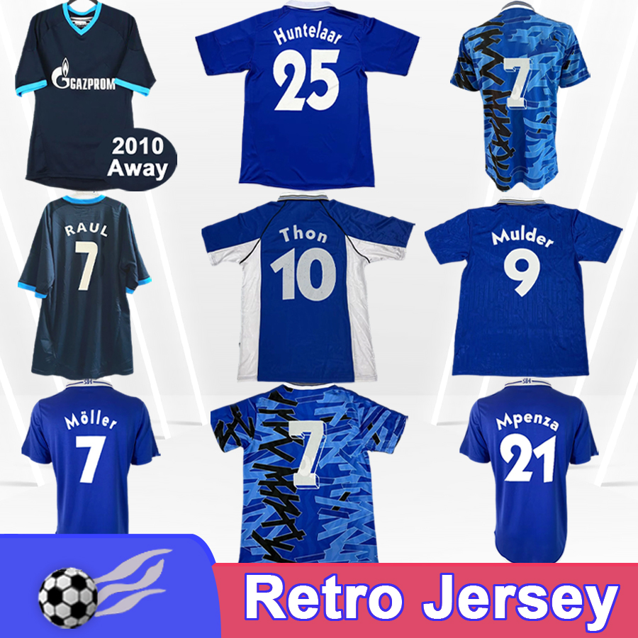 2000 2011 Schalke Mens Retro Soccer Jerseys RAUL HUNTELAAR RAKITIC KLUGE METZELDER VAN HOOGDALEM VAN KERCKHOVEN vintage Home Away Football Shirts-image-995197196