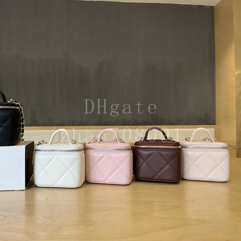 Diamond quality Designer Bag Small Vanity with Chain Bag 11CM Calfskin leather Cosmetic bag Luxury Handbag Purse Wallet With box C18C