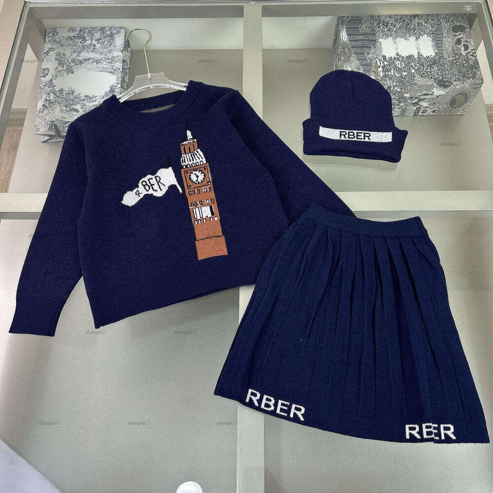 Top baby dress suit Girls autumn set kids designer clothes Cartoon pattern jacquard fabric hoodie skirt and hat A082X03N305-image-1080667004