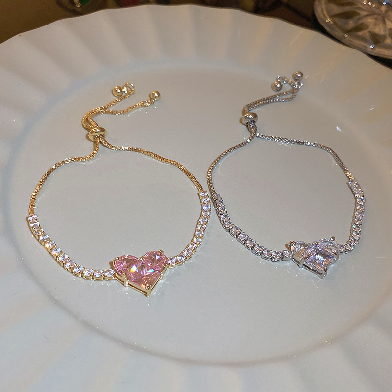 Light Luxury Zircon Heart Adjustable Korean Fashion Design Sense Bracelet for Classmates and Best Friends Versatile Jewelry Wholesale-image-1099366206