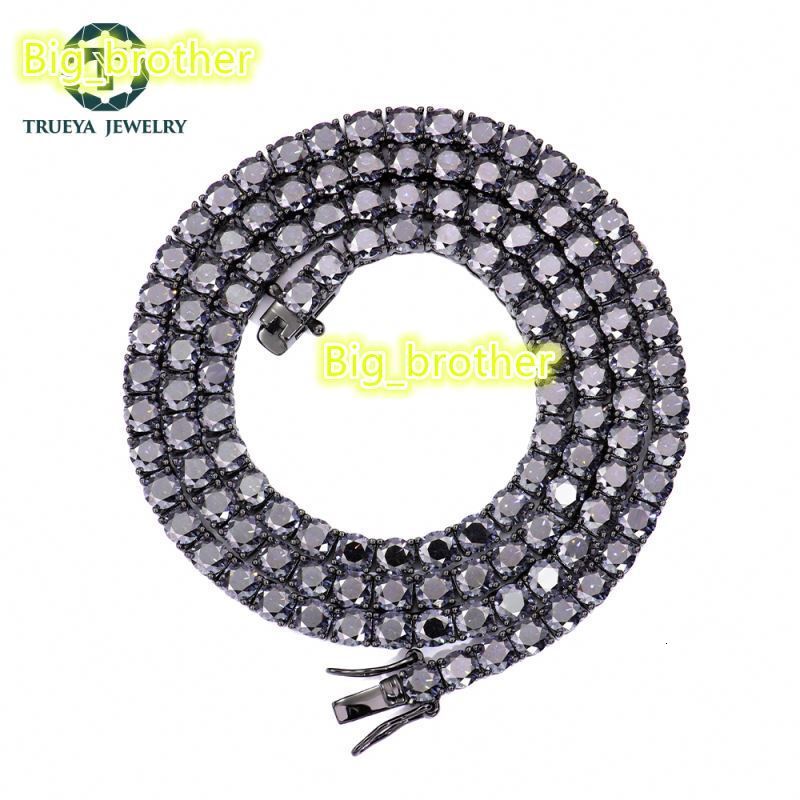 Factory Custom Jewellery 925 Silver 4mm Grey Color Vvs Diamond Mossanite Moissanite Tennis Chain Necklace for Men Women