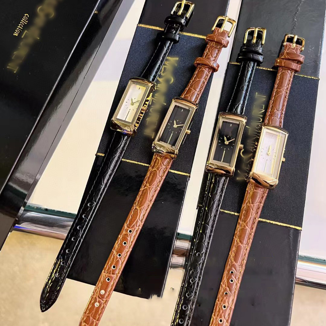 Vintage women Watches rectangle designer watch Leather Belt Lady Quartz Square Wristwatches Waterproof Retro Fashion 28mm Luxury Brand Gift