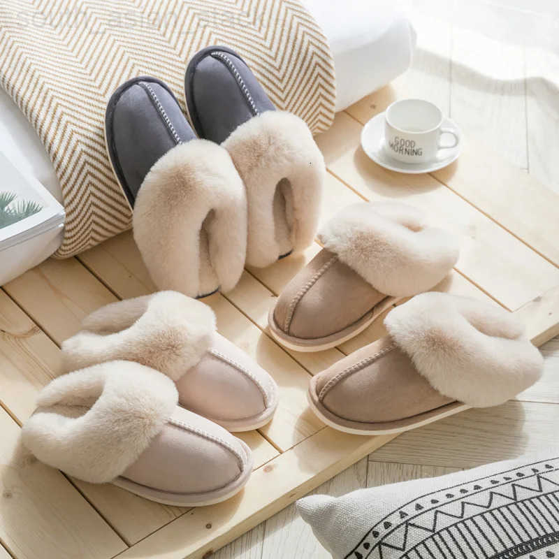 2025 Winter Warm Home Fur Women Luxury Faux Suede Plush Couple Cotton Shoes Indoor Bedroom Flat Heels Fluffy Slippers Z251020