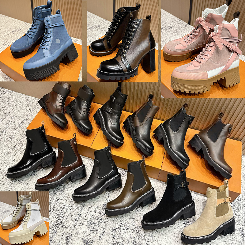 Laureate Platform Dress Boots Designer Women Flamingos Love Arrow Medal Martin Boot Winter Genuine Leather Coarse High Heel Shoes Luxury Desert C-image-906739224