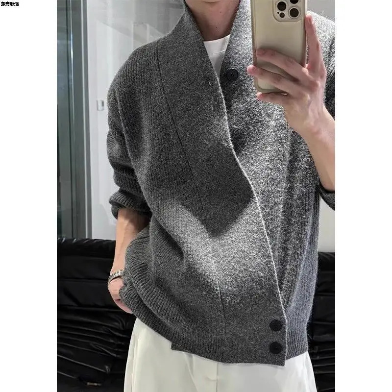 Cardigan Taoist Robe Sweater Mens Autumn Winter Style Loose Relaxed Flower Gray Sweater Jacket 251016BJ