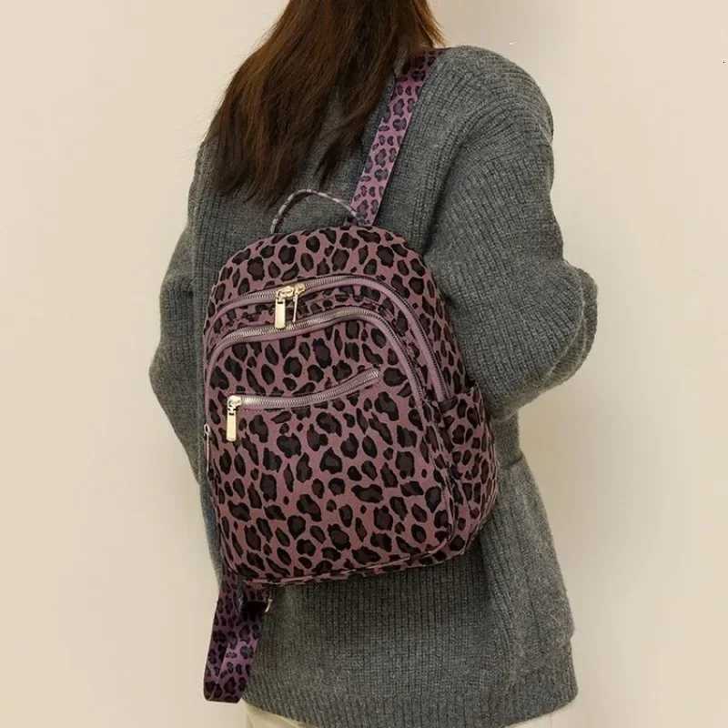 Leopard Print Nylon Backpack 2025 Hot Selling Soft Zipper Casual Interior Zipper Pocket Soft Sewing Thread Fashion BackpacksW251020