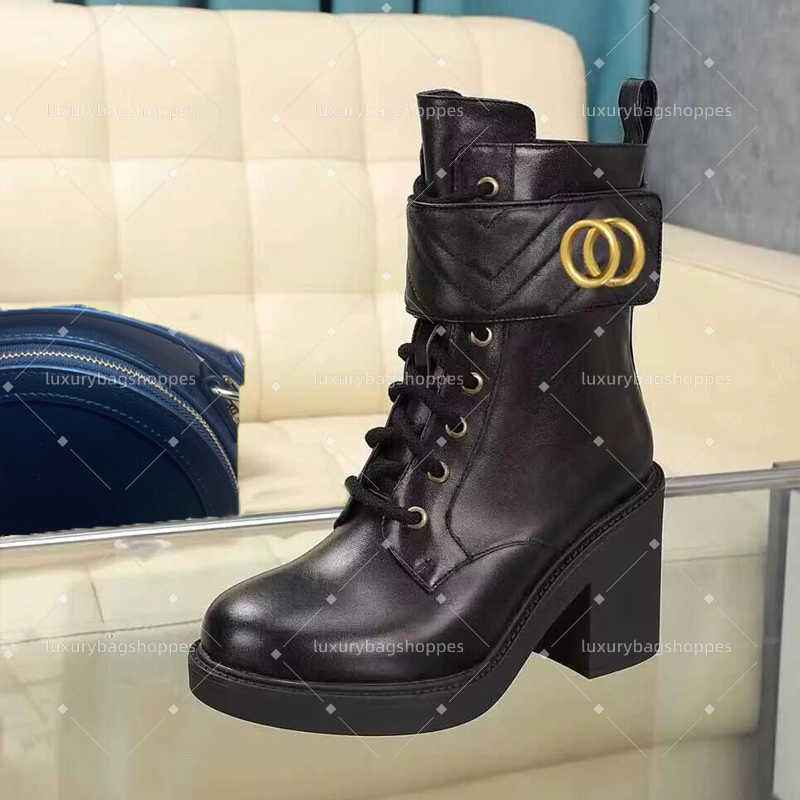 Autumn Winter Fashion Boots Lace up Woman zipper Flat Ankle Boot Metal Travel Belt Leather Lady Letter Black Soft Cowhide Women Designer Shoes Size