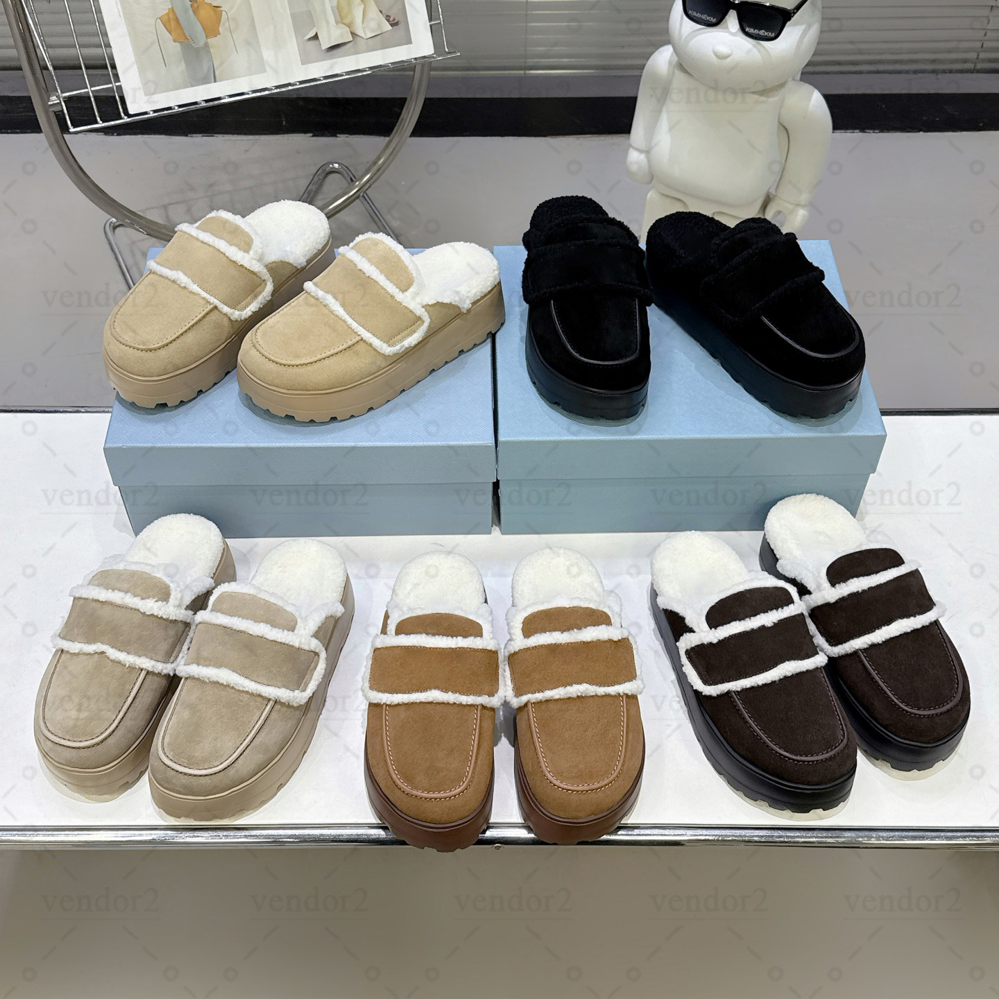 Women Designer Sandals Flat Comfort Clog Beige Black Suede Shearling Slipper Fur Slides Leather Platform Mule House Winter Size 35-41