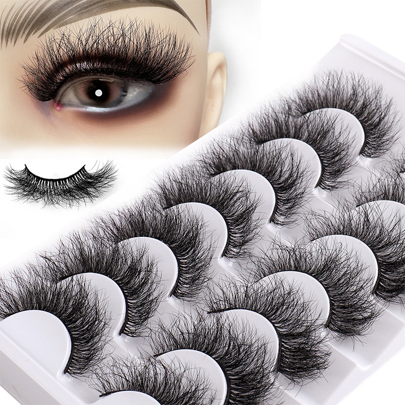 Thick Fluffy Eyelashes D Curled 7 Pairs 3D Faux Mink Lashes Handmade Reusable Eyelash Extensions Makeup Accessory for Eyes Full Strip Lashes-image-1080675019