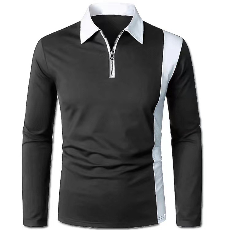 Fashion Chic High-end Polo Long Sleeve Polo Shirt Two-tone Patchwork Fashion Men's Clothing Men's Turn-down Collar Shirt Long Sleeve T-shi