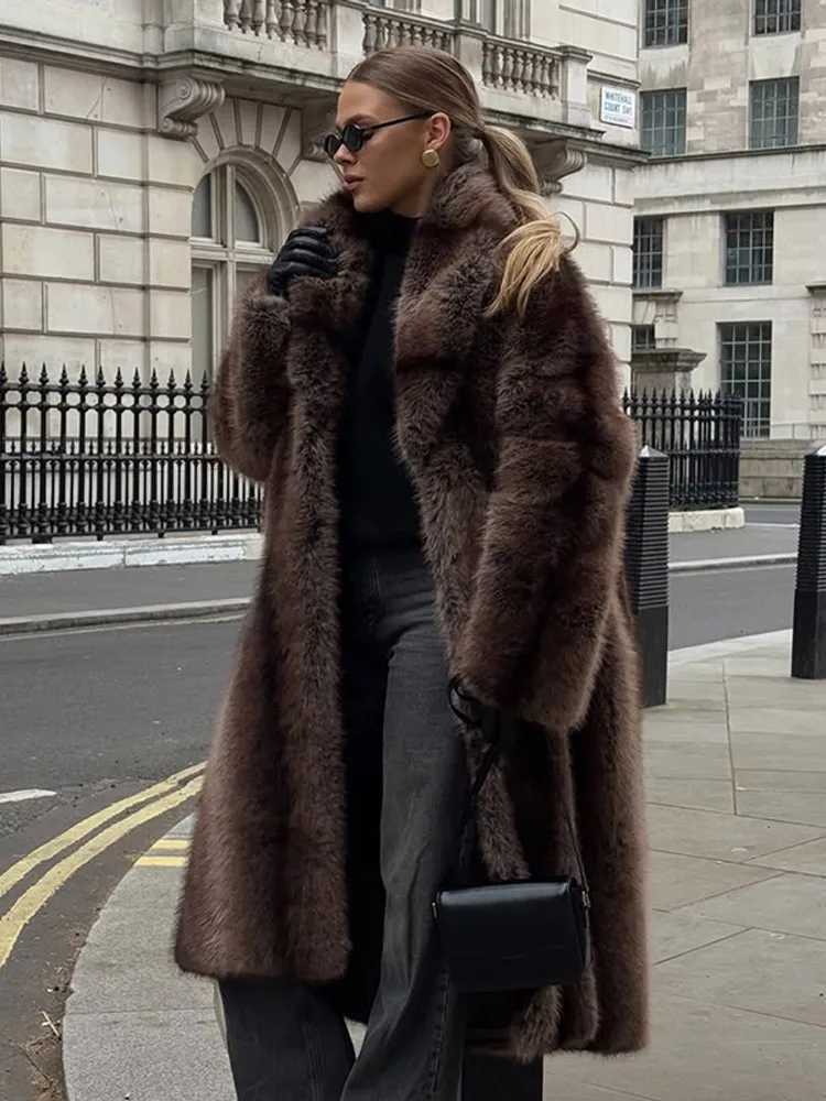 Women Casual Lapel Faux Fur Full Coat Loose Solid Color Full Slve Furry Jackets Ladies Fashion Winter Warm Strrwear Coats T251020