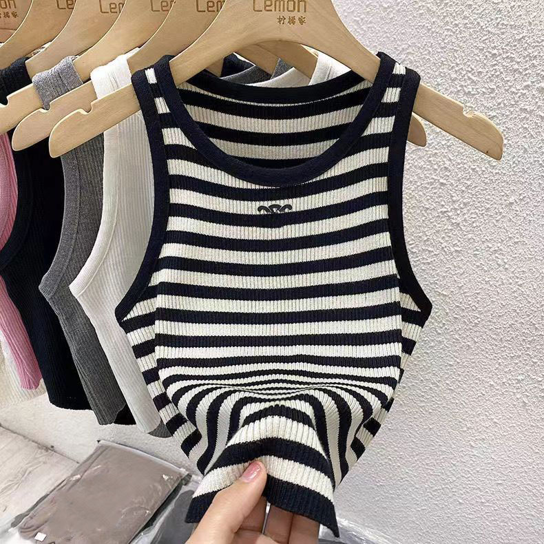 Women Knits Tank Top Designer Embroidery Vest Sleeveless Breathable Knitted Pullover Womens Sport Tops-image-971156023