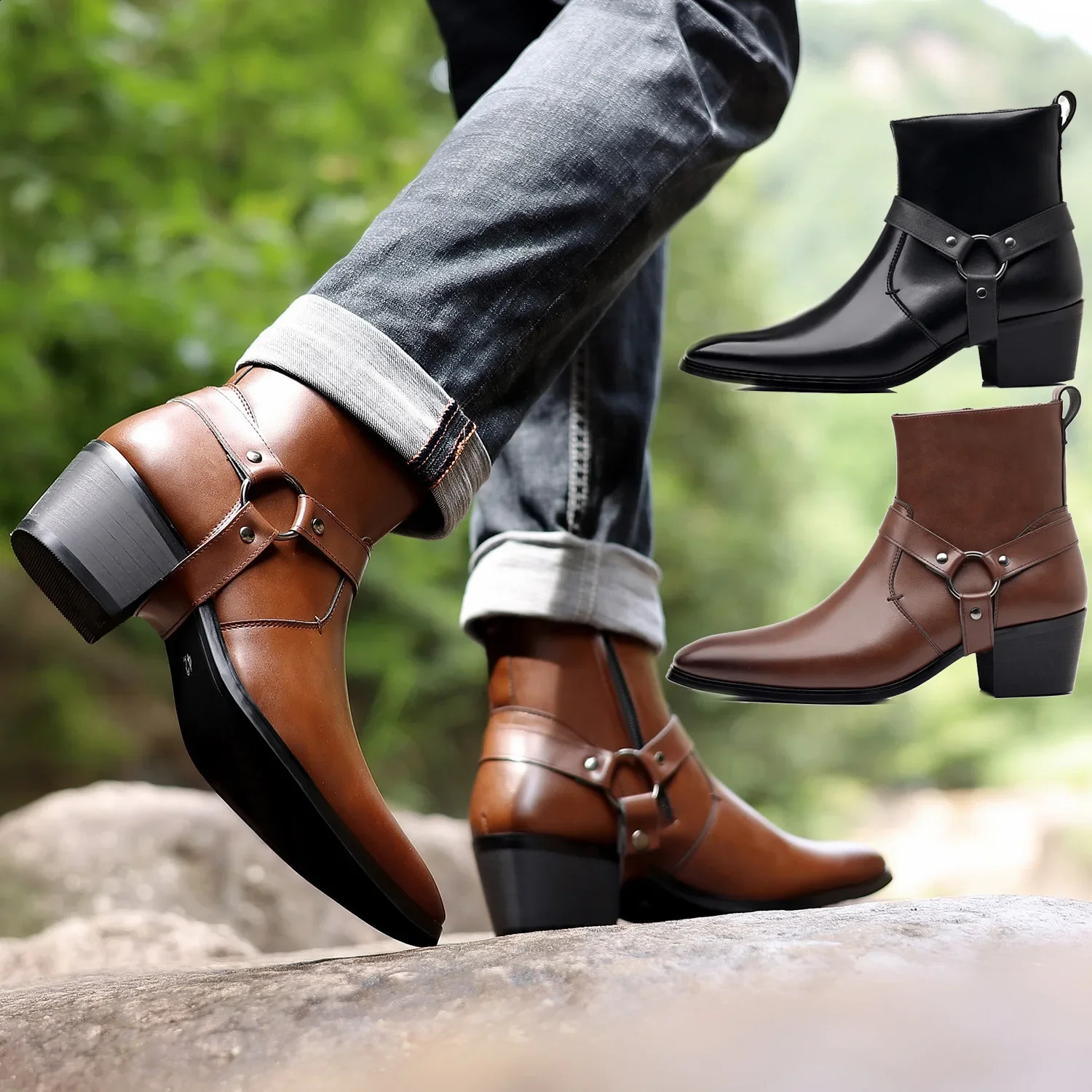 Classic Western Cowboy Knight Boots Mans Dress Boot er Side Zipper Chelsea Boots Men Comfortable Pointed Shoes 47 48 260916