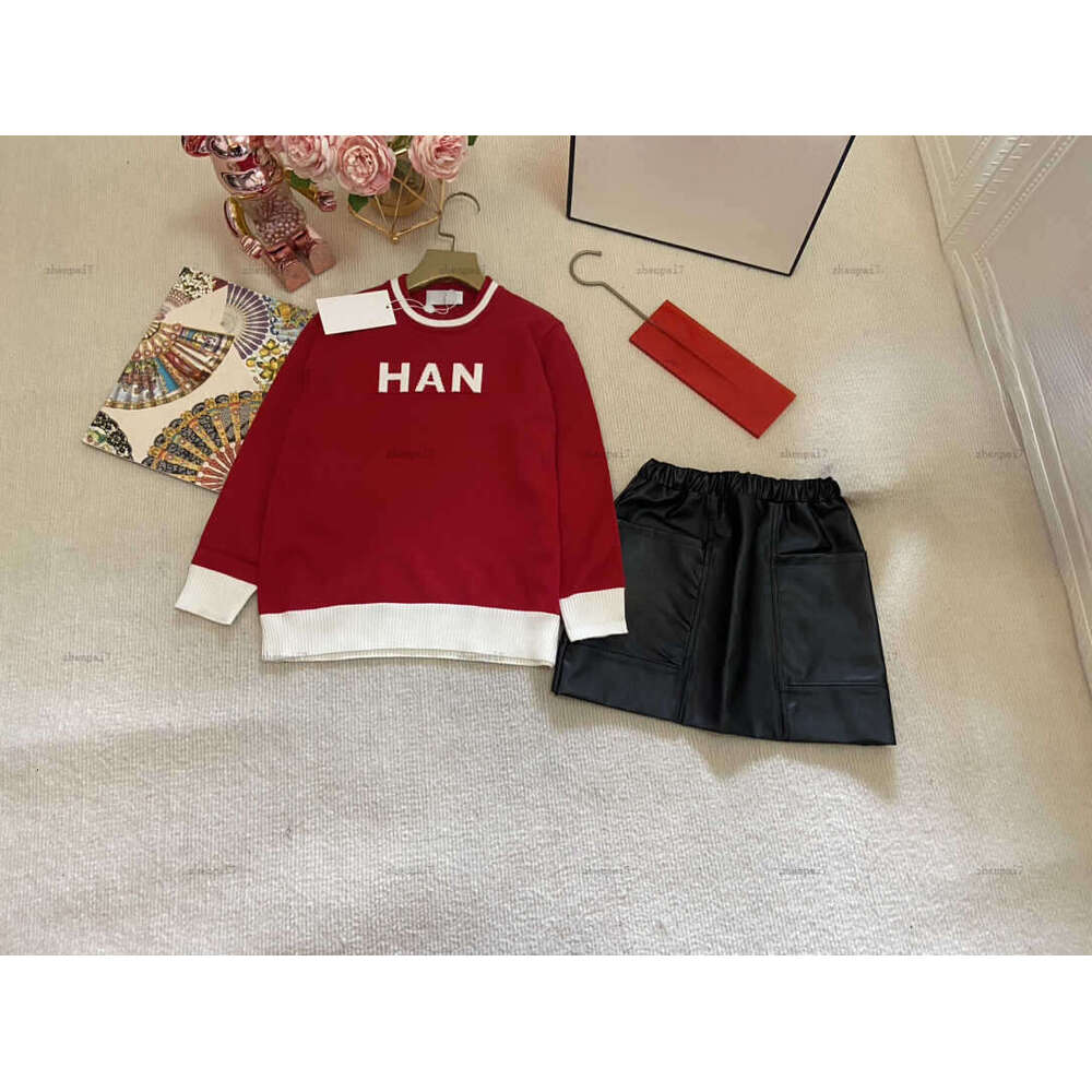 Top girls dress Lettered jacquard design princess dress set kids designer clothes knitted sweater and skirt A095X03N296-image-1080667179