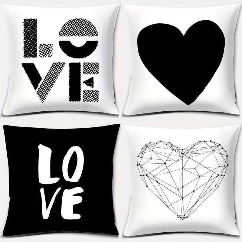 Home Decor Black White LovePatterned Covers Pattern Cushion Cover Suitable for Sofa Bedroom Car Cover H251021-image-1080926876