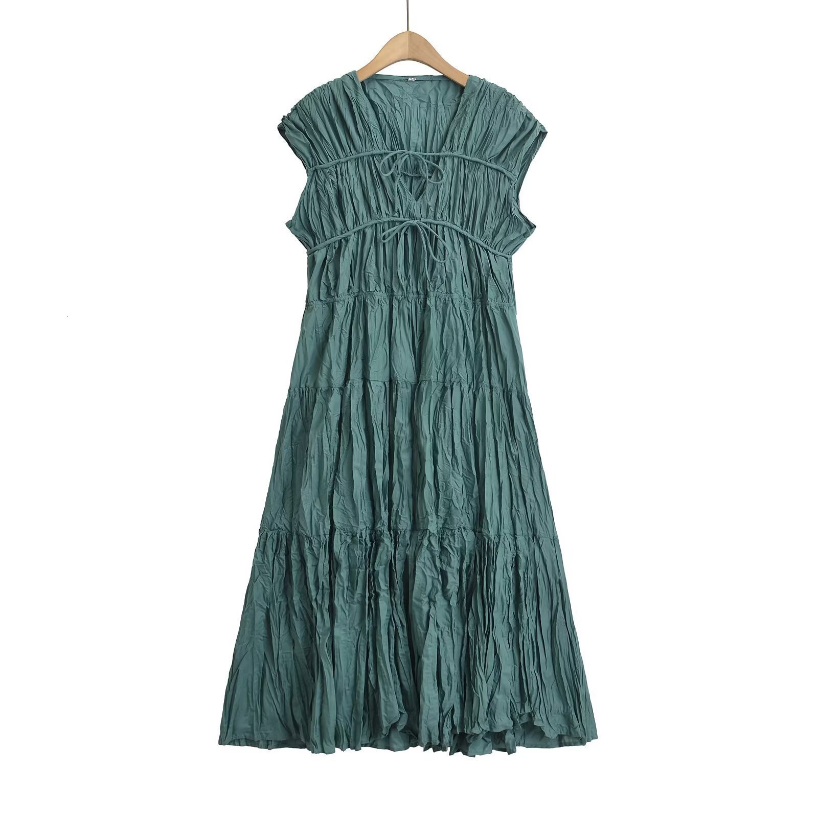 Robe plissée à manches courtes pour femmes, manches volantes, avec grande balançoire, 2025