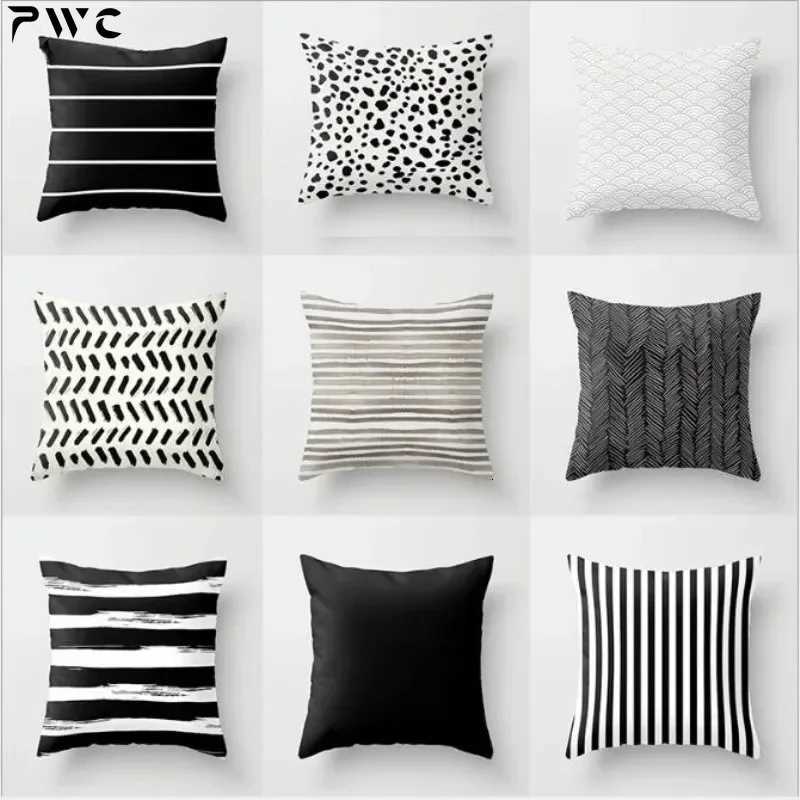 Nordic Stripes Geometric Cushions Cover Black White Grey Polyester case Sofa Car Home Decorative Case H251021-image-1080927158