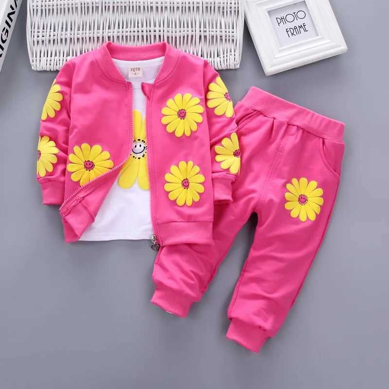 K568 Clothing Sets Spring Autumn Baby Girl Cotton Sport Suit Toddler Kids Clothes Children Infant Flowers Hoodies Jacket Trousers Pant Casual Set-image-1080957142