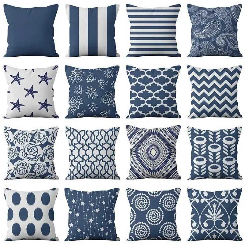 Modern Fashion Nordic Sofa Simple Cushion Cover Living Room Decoration Cover Navy Blue Geometric Cover H251021-image-1080927093