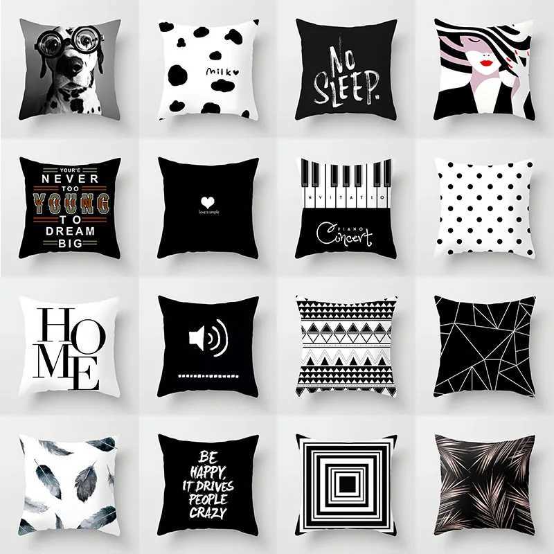 45X45CM New Style Black And White Geometric Portrait case Home Sofa Office Cushion Cover Wholesale H251021-image-1080926816