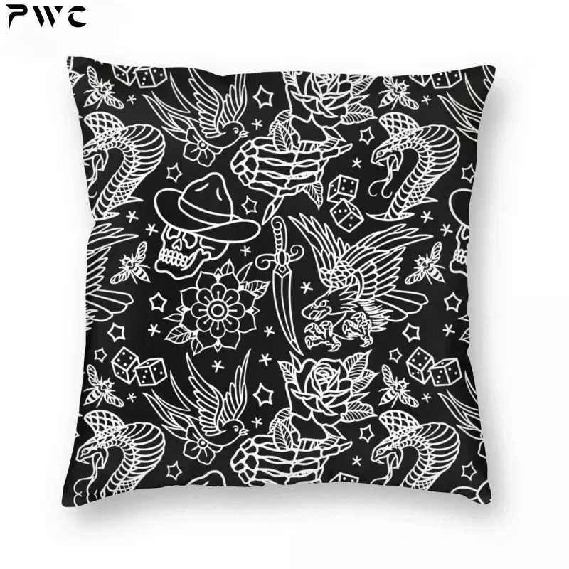 American Traditional Tattoo Flash Square case Polyester Zip Decor Throw Case Room Cushion Cover 45x45 H251021-image-1080926762