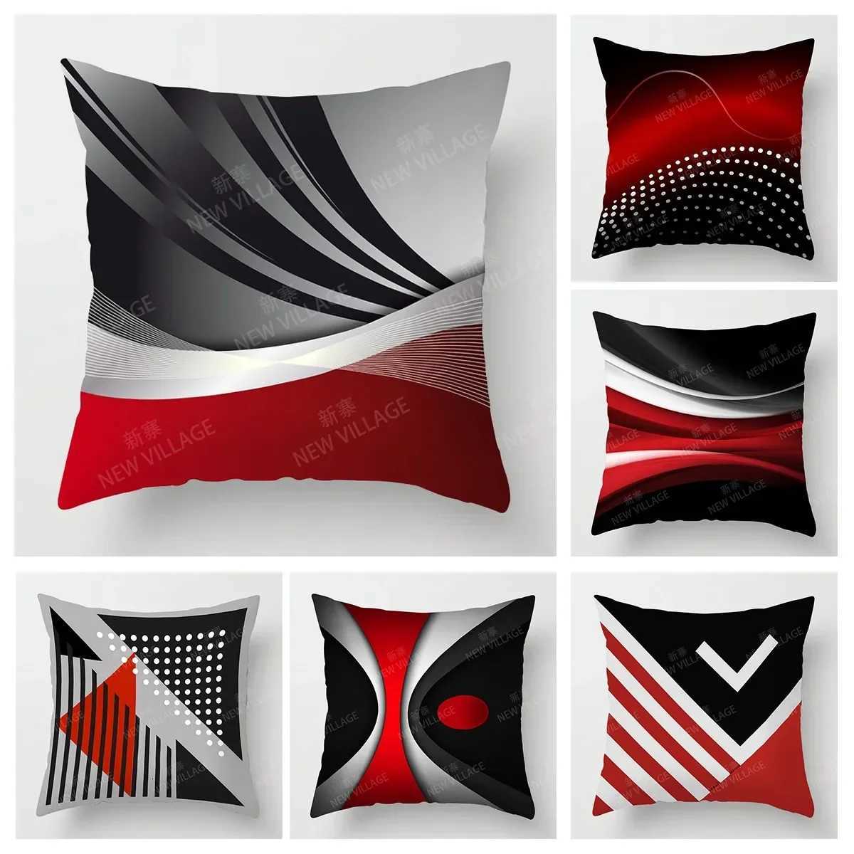 Modern Red Black Color Abstract Geometric Cushion Cover Home Decor Cover Sofa Throw Cover 45x45 40x40 50x50 60x60 H251021-image-1080927192