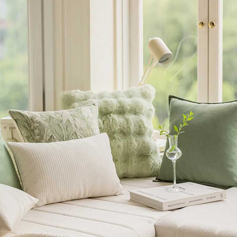 French Green Cushion Cover 45X45 Cream Style Matcha Green Throw case Simple case Soft Decor Living Room Cojines H251021-image-1080928289