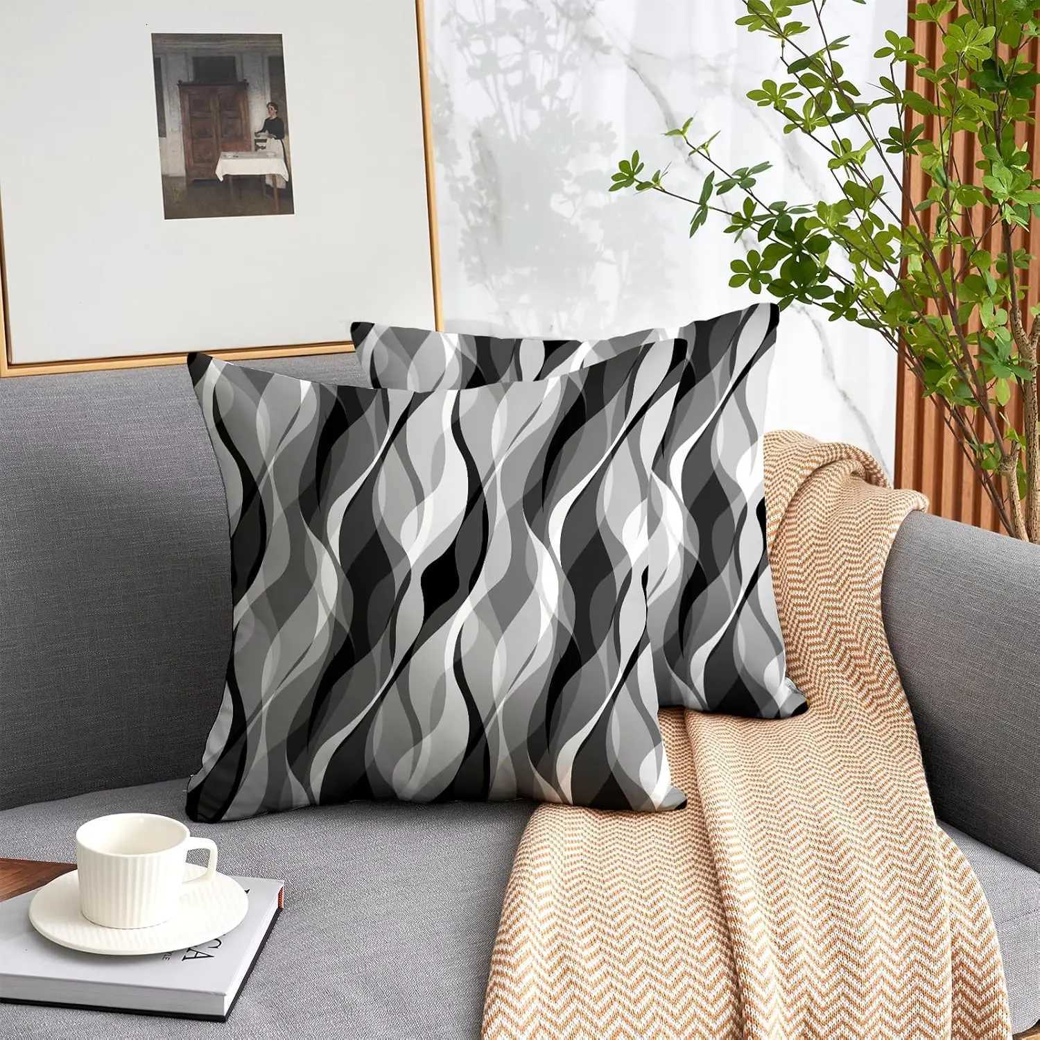 Black and White Grey Throw Covers Modern Geometric Lines Cushion Covers for Living Room Sofa Accent Home Decor H251021-image-1080927360