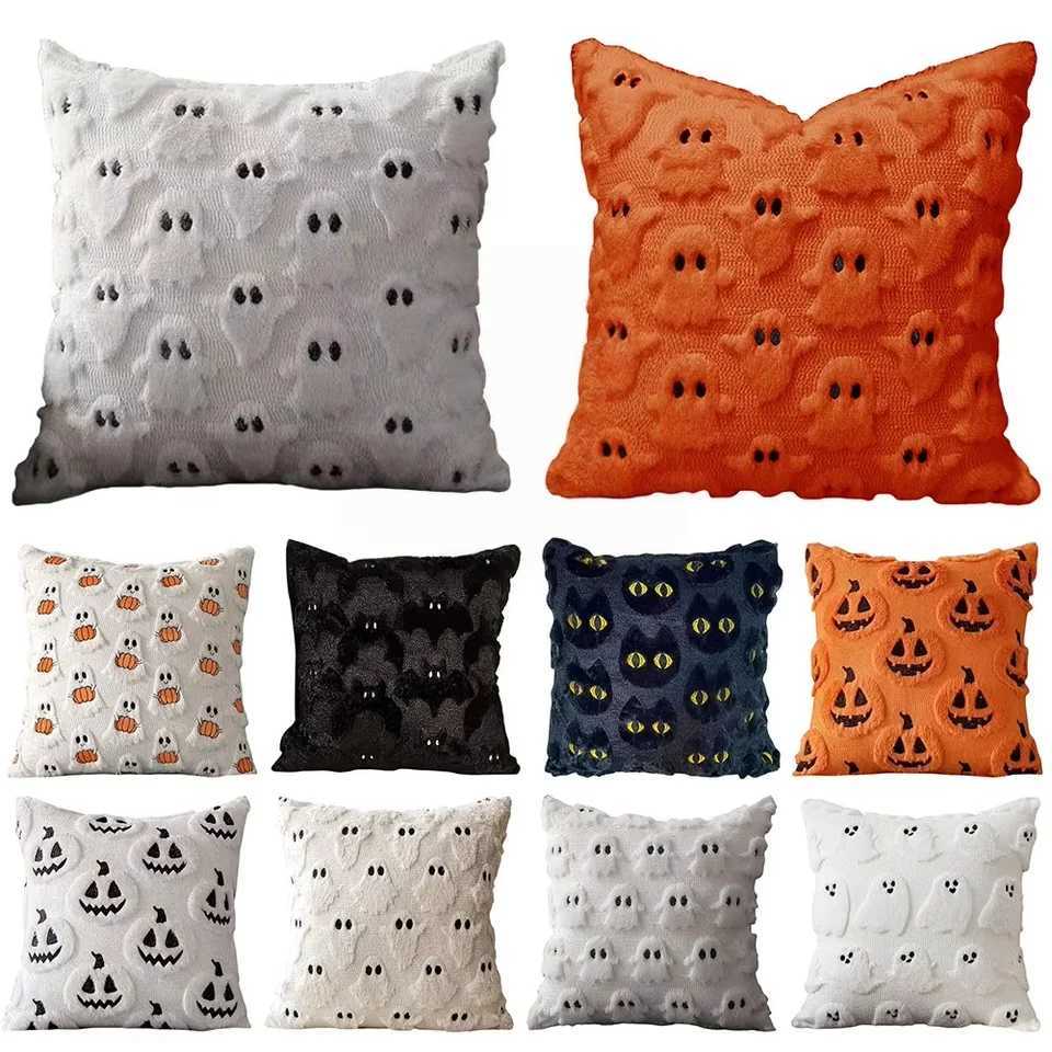 13PCS Ghost Pumpkin Faux Fur Covers Soft Halloween Decor For Sofa Couch Bed Living Room Bedroom 45x45CM H251021-image-1080929143