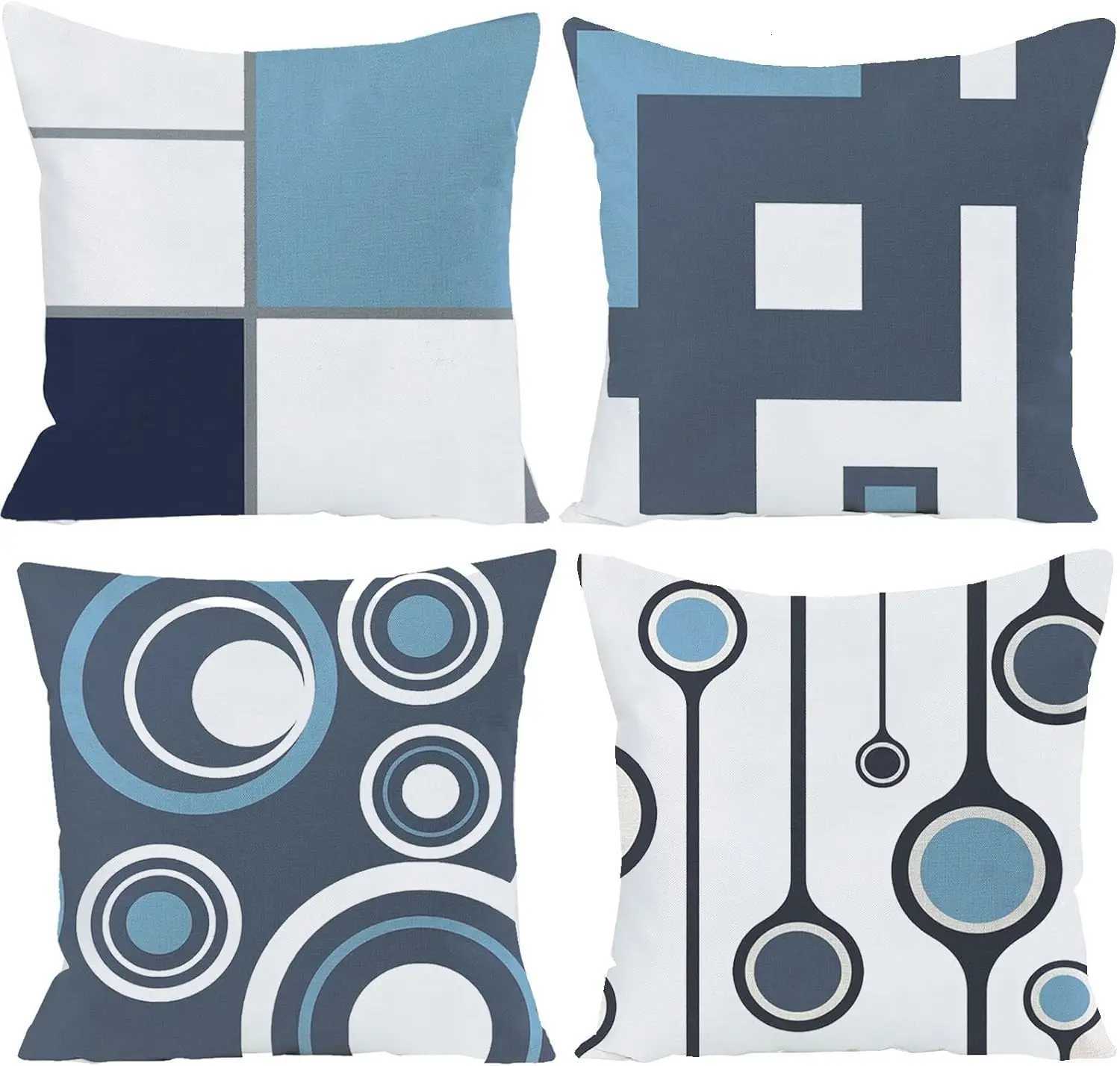 Set of 4 White Modern Abstract Geometric Throw Covers Decorative Cushion Cases for Bed Sofa 18x18 Home Decor H251021-image-1080926902