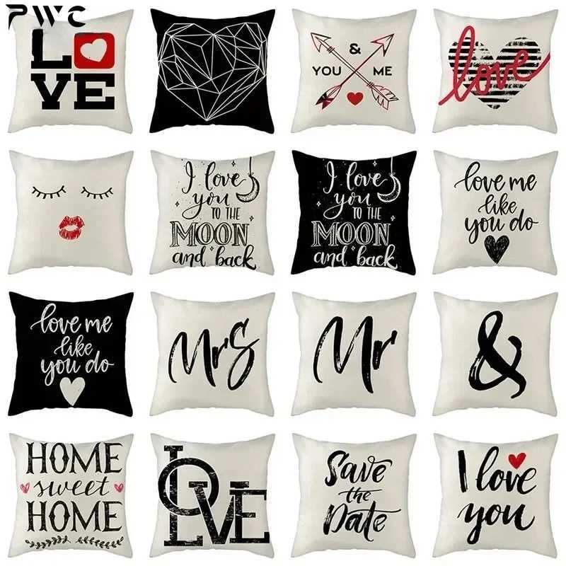I Love You Words Cushion Cover Valentines Day Linen Cover for Home Sofa Decorative Mr Mrs Letter case H251021-image-1080926561