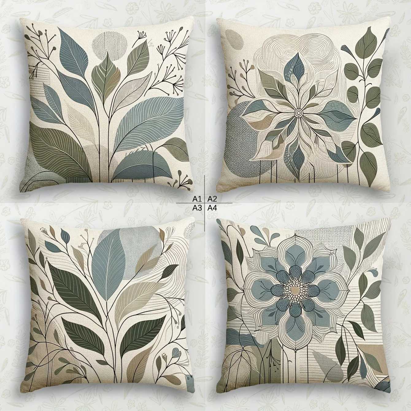4Pcs Contemporary Floral Covers Botanical Print SingleSided Cushion Covers for Home Decor Not Included H251021-image-1080927508