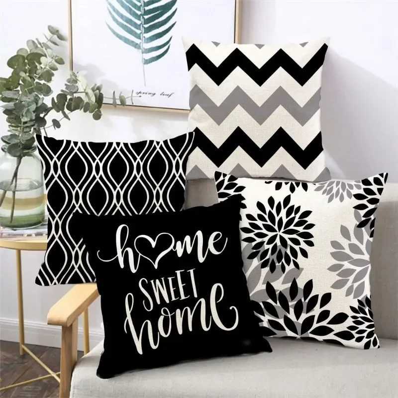 Black and white geometric linen case sofa cushion cover home decoration can be customized for you 40x40 45x45 50x50 H251021-image-1080926752