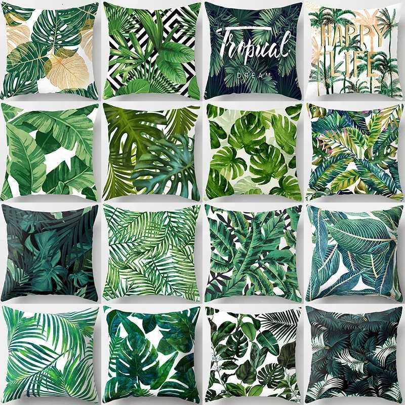 Tropical Palm Leaf Coniferous Decorative DoubleSided Polyester Cushion Cover Pineapple Yellow Green Car Throwing case H251021-image-1080927324
