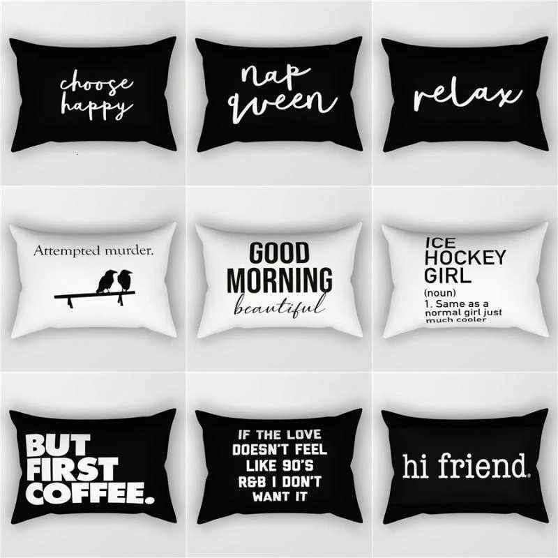 Nordic Ins Black White Alphabet 30x50 Rectangular Sofa Lumbar Trendy SingleSided H251021-image-1080926496