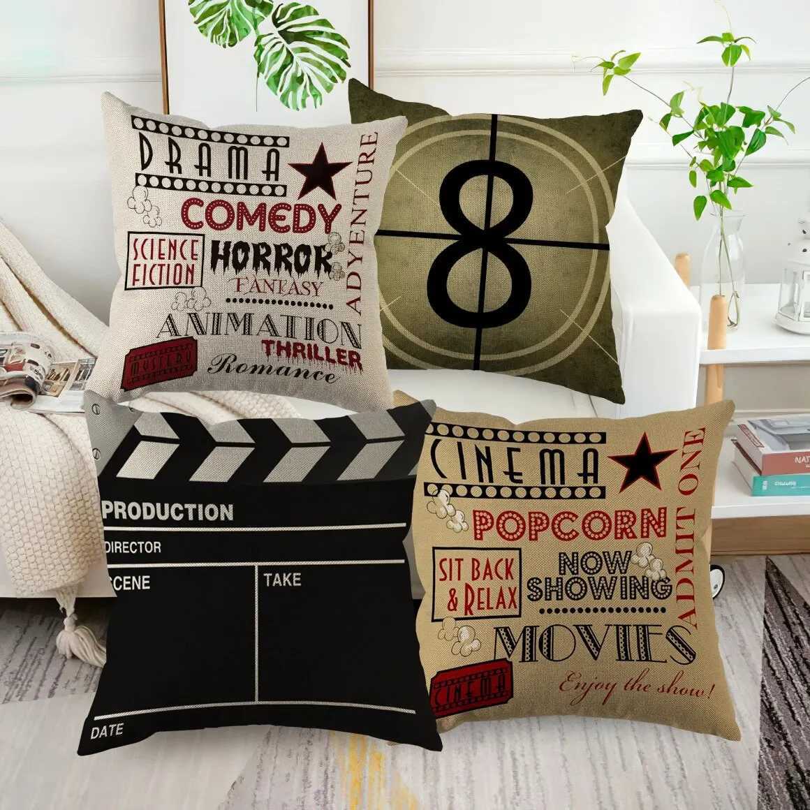 Cinema Ticket Printed Cover Linen Cushion Case Nordic Simple Sofa Case No Core 45X45cm One Sides H251021-image-1080926486
